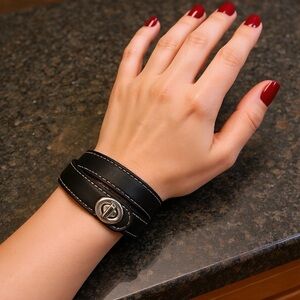 Coach Leather Turnlock Double Wrap Bracelet